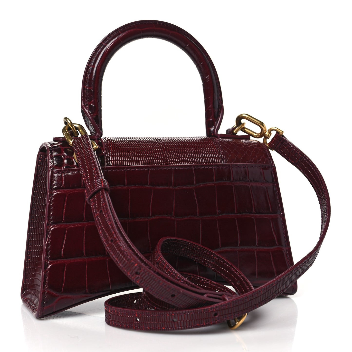 Calfskin Crocodile Lizard Embossed XS Patchwork Hourglass Top Handle Bag Burgundy