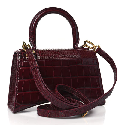 Balenciaga Calfskin Crocodile Lizard Embossed XS Patchwork Hourglass Top Handle Bag Burgundy 3 of 11