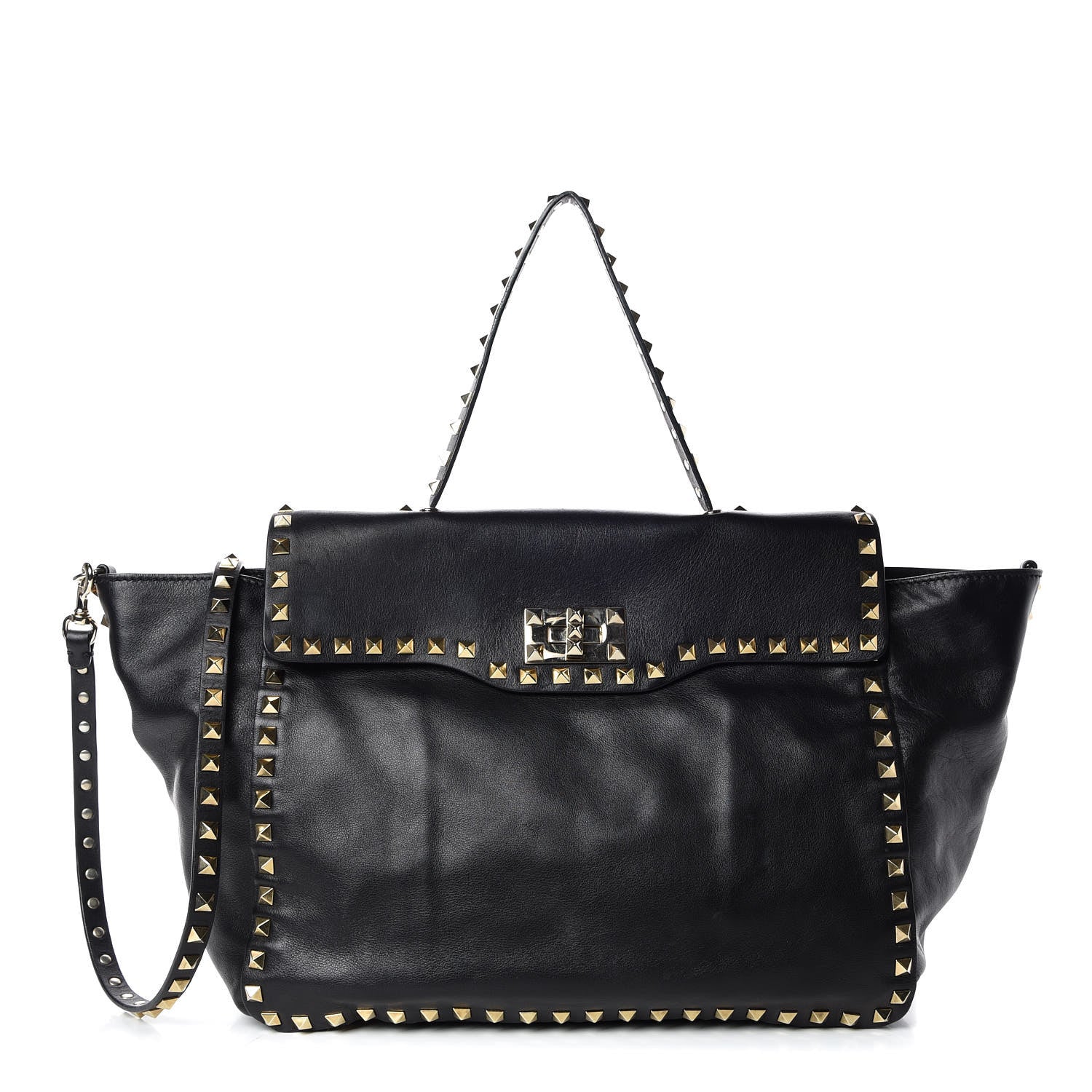 Valentino Garavani Vitello Rockstud Single Handle Flap Tote Black 1 of 14