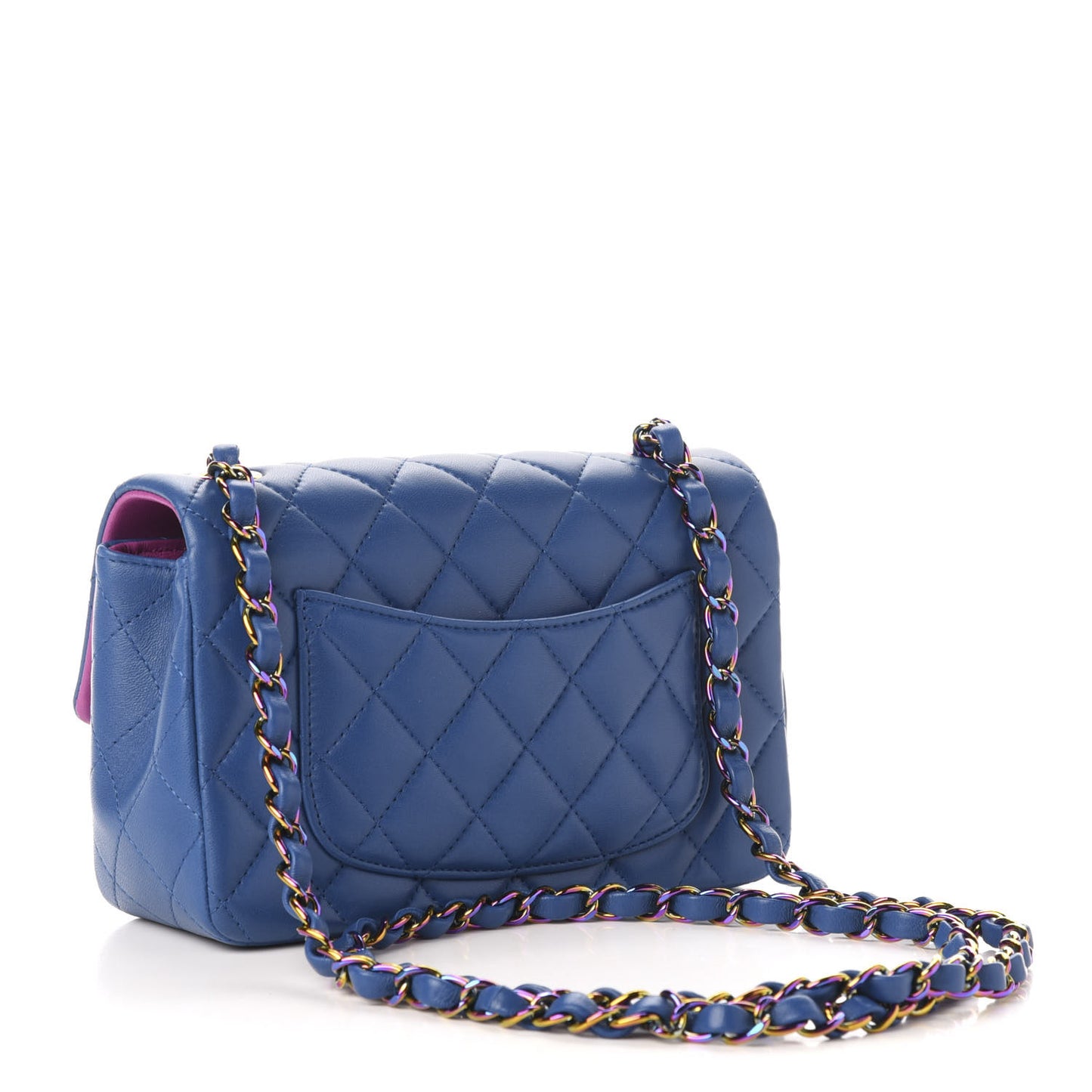 Lambskin Quilted Mini Rectangular Flap Blue Purple