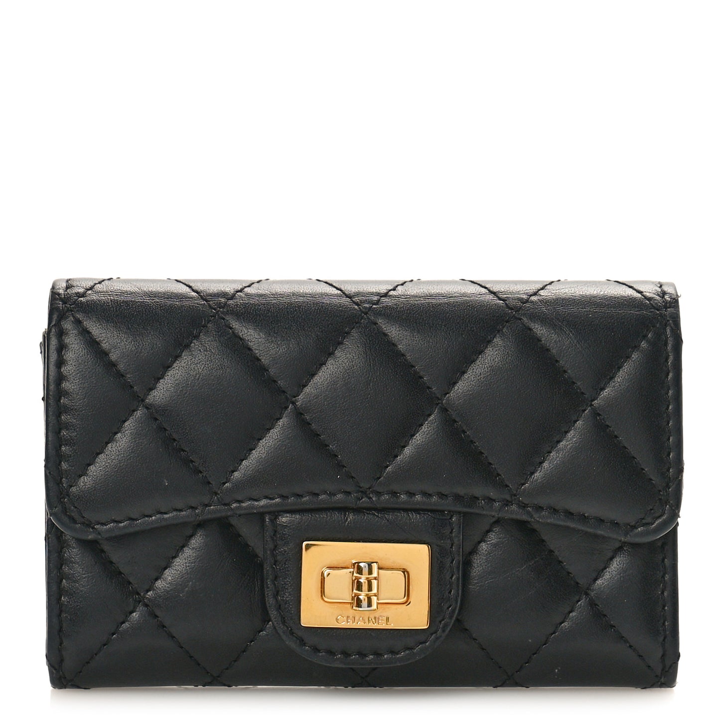 Aged Calfskin Quilted Reissue Flap Card Holder Black