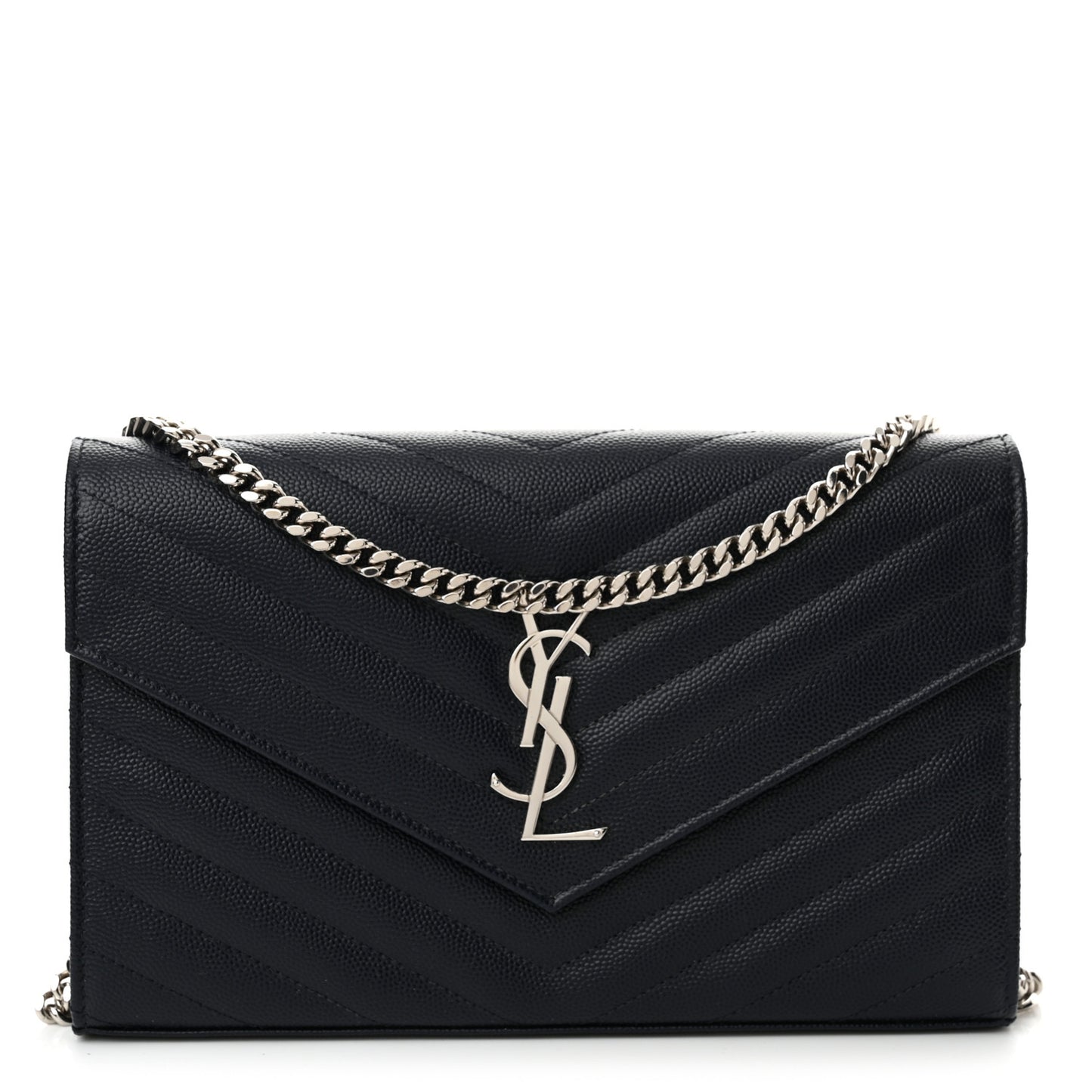 Grain De Poudre Matelasse Chevron Monogram Chain Wallet Deep Marine