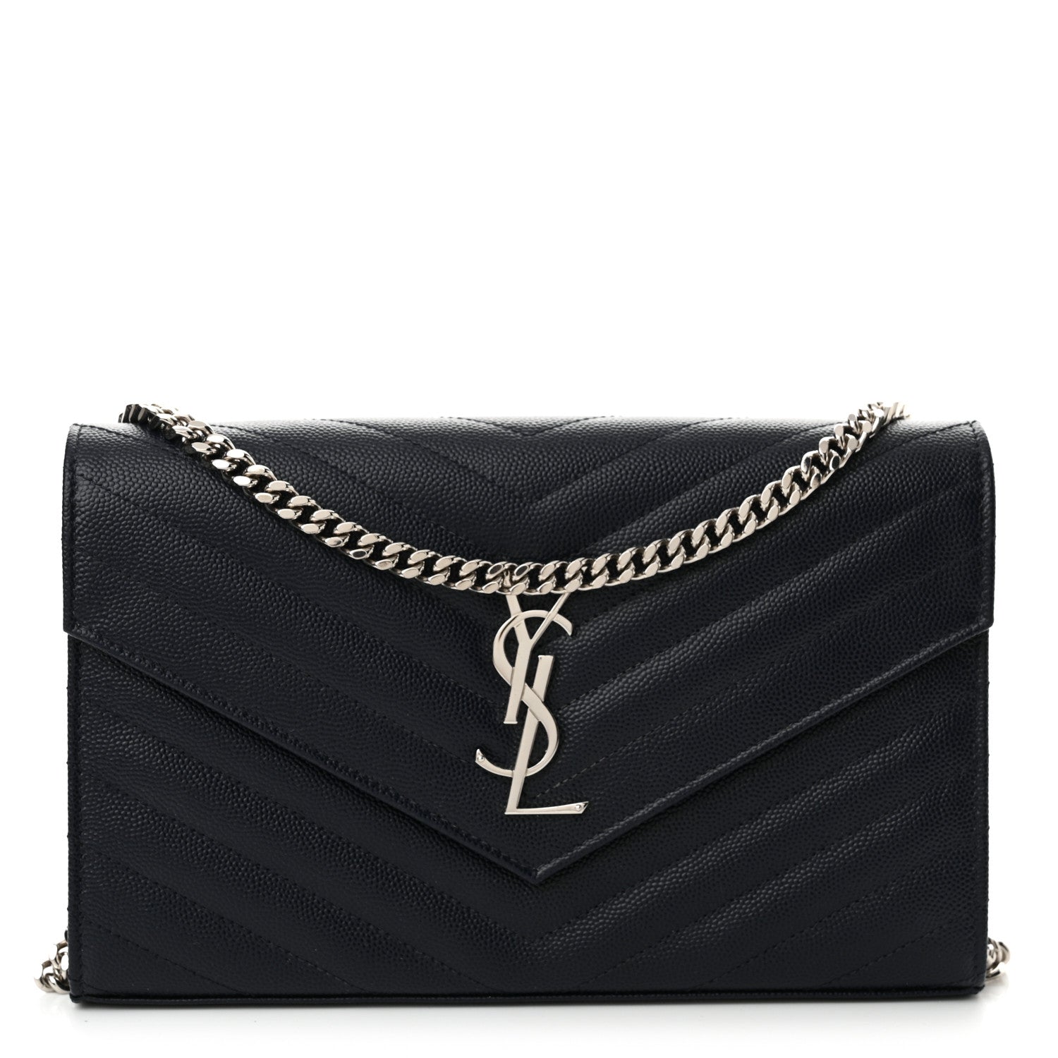 Saint Laurent Grain De Poudre Matelasse Chevron Monogram Chain Wallet Deep Marine 1 of 12