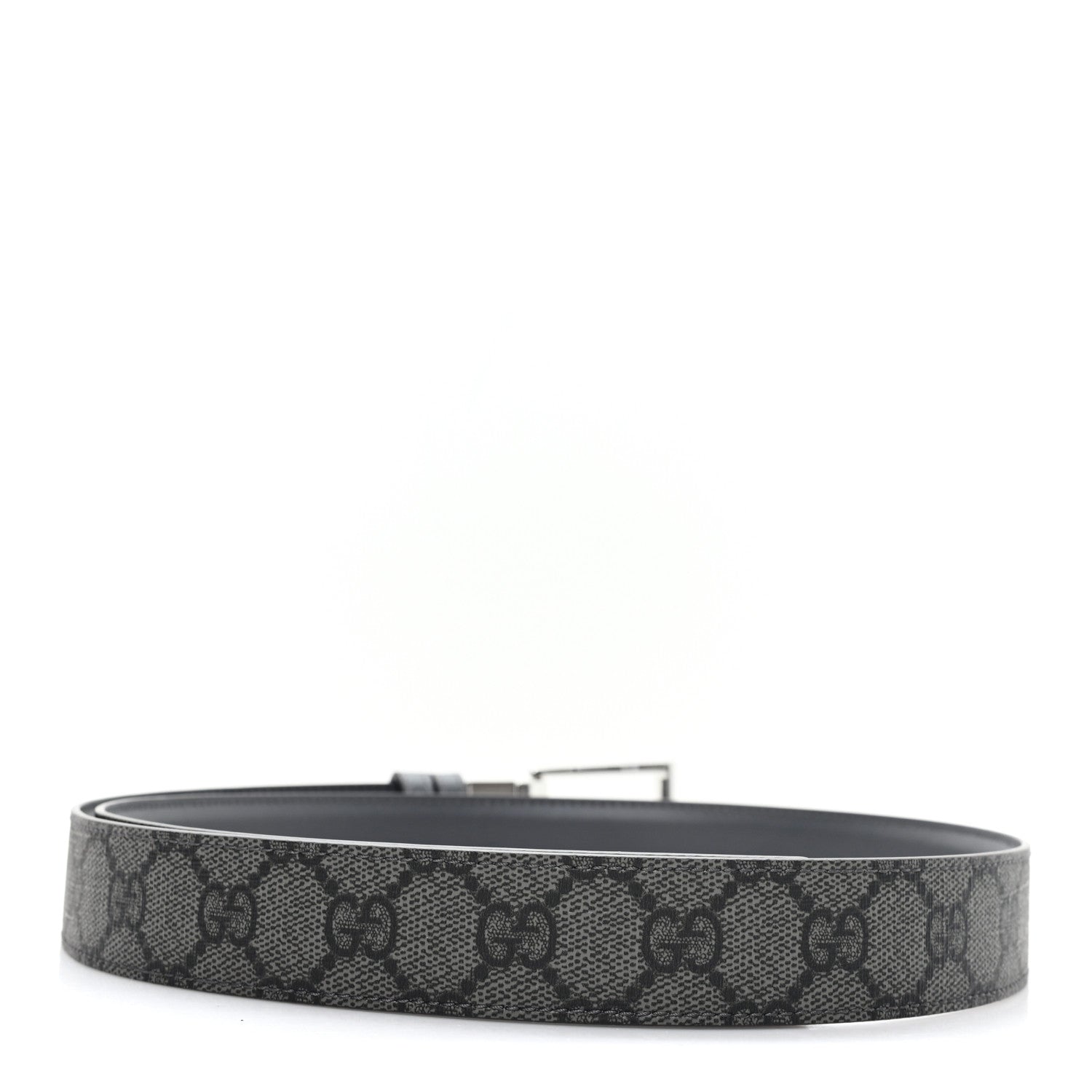 Gucci Selleria Calfskin GG Supreme Monogram Reversible Belt 95 38 Graphite Grey Black 2 of 5