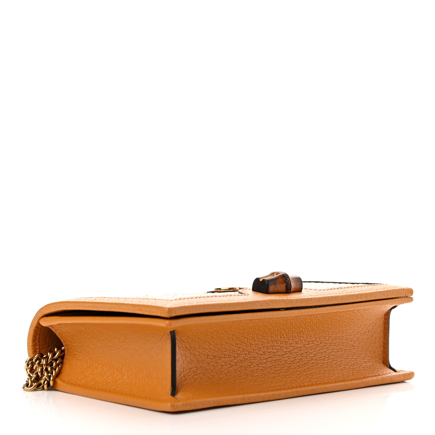 Gucci Polished Raffia Textured Dollar Calfskin Houndstooth Mini Diana Chain Bag Natural Sun Oil Mystic White 3 of 9