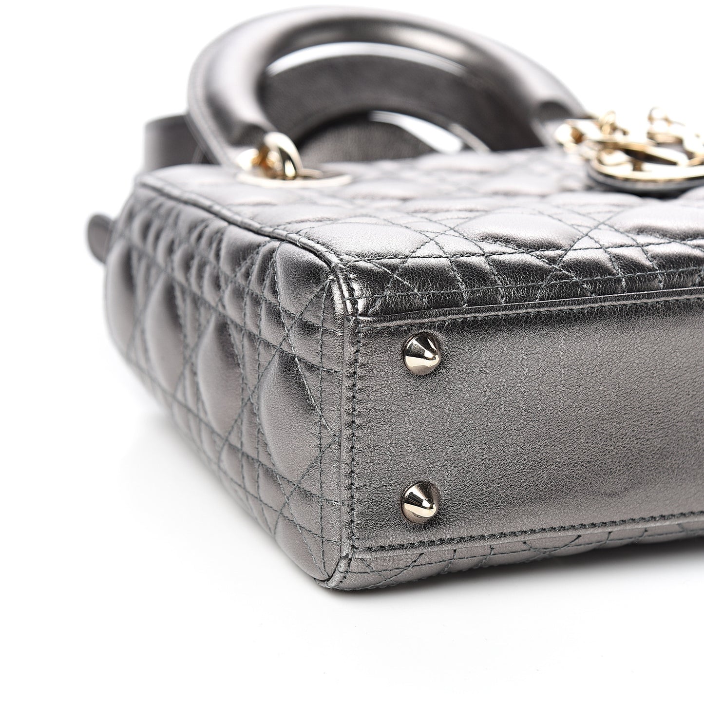 Metallic Grained Calfskin Cannage Small Lady Dior Gunmetal