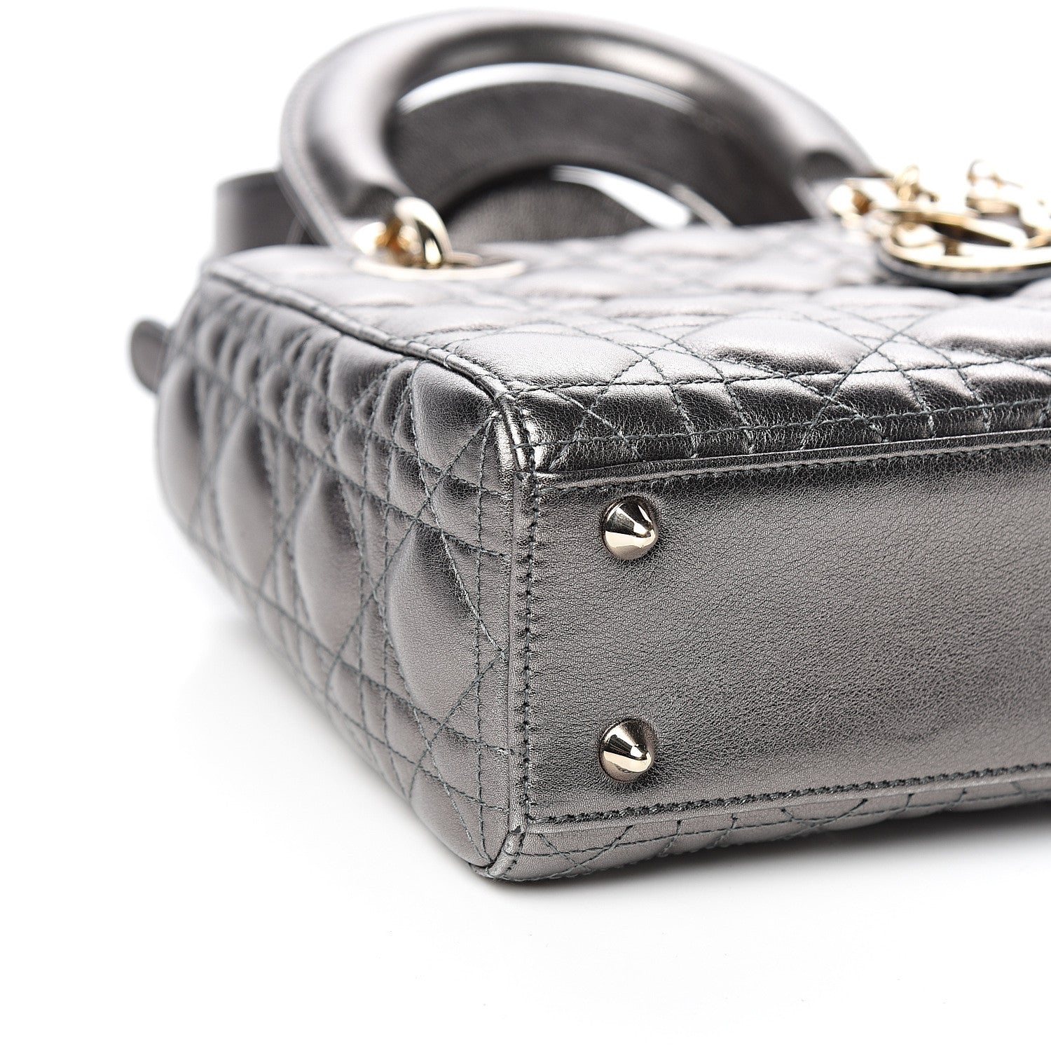 Christian Dior Metallic Grained Calfskin Cannage Small Lady Dior Gunmetal 7 of 10