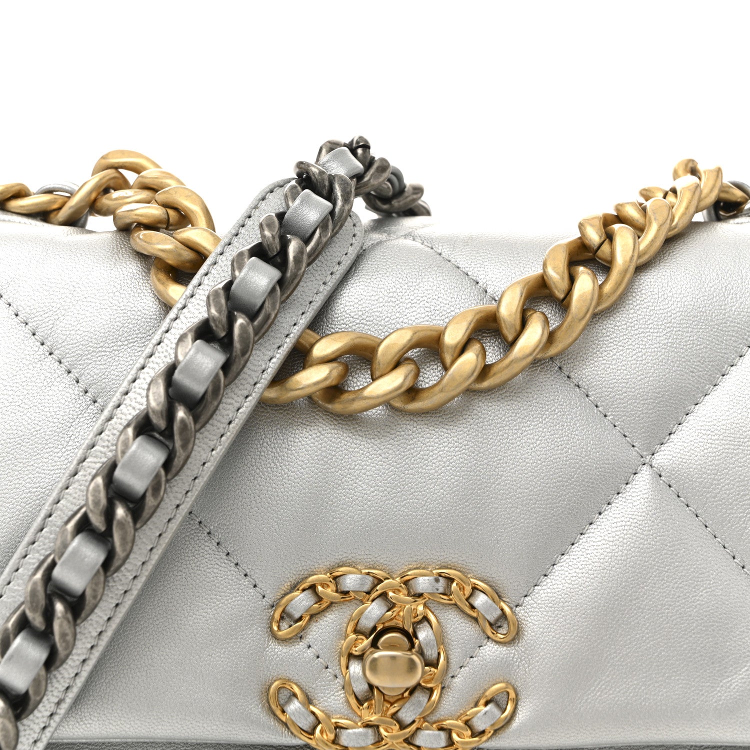 Chanel Metallic Goatskin Quilted Medium Chanel 19 Flap Silver 8 of 11