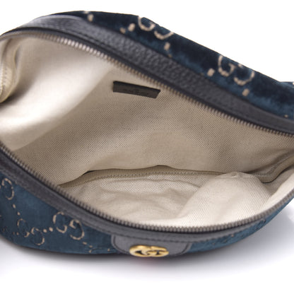Gucci Velvet GG Monogram Web Belt Bag Blue Beige 5 of 9