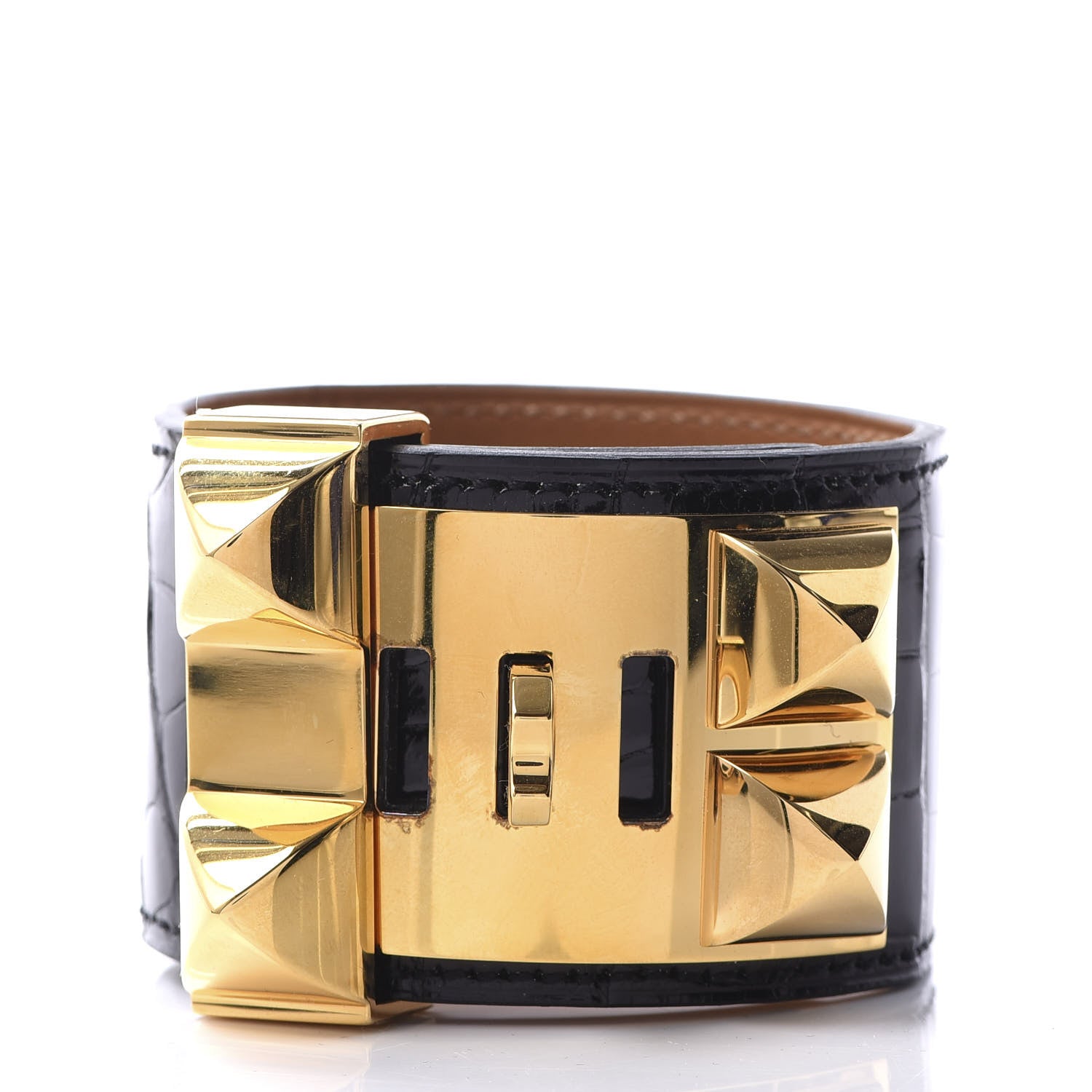 Hermes Shiny Alligator Collier de Chien CDC Bracelet T2 Black 3 of 7