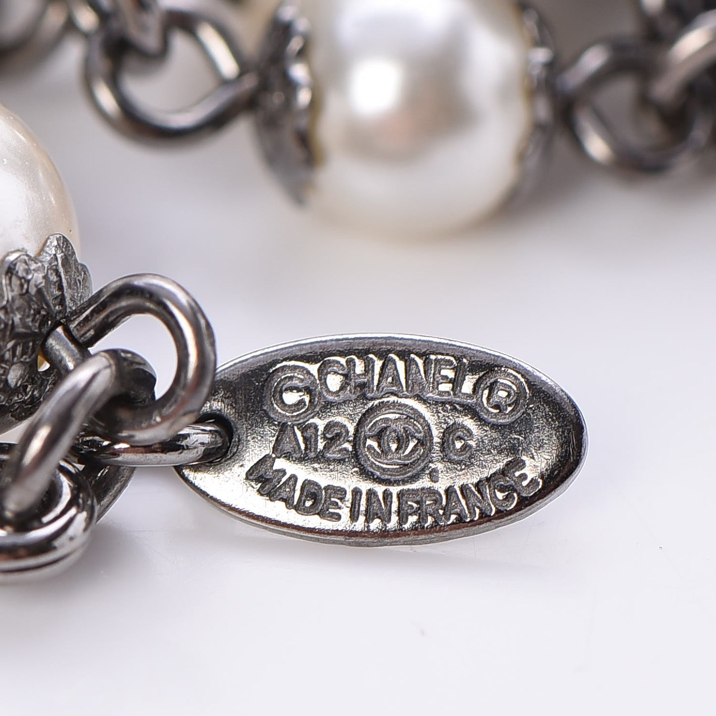 Ruthenium Pearl Enamel CC Long Necklace Black