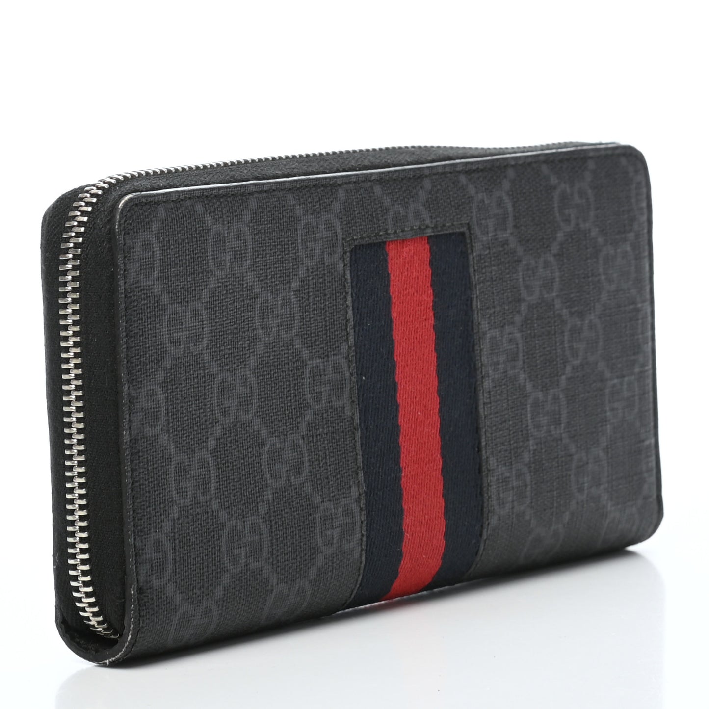 GG Supreme Monogram Web Zip Around Wallet Black Grey