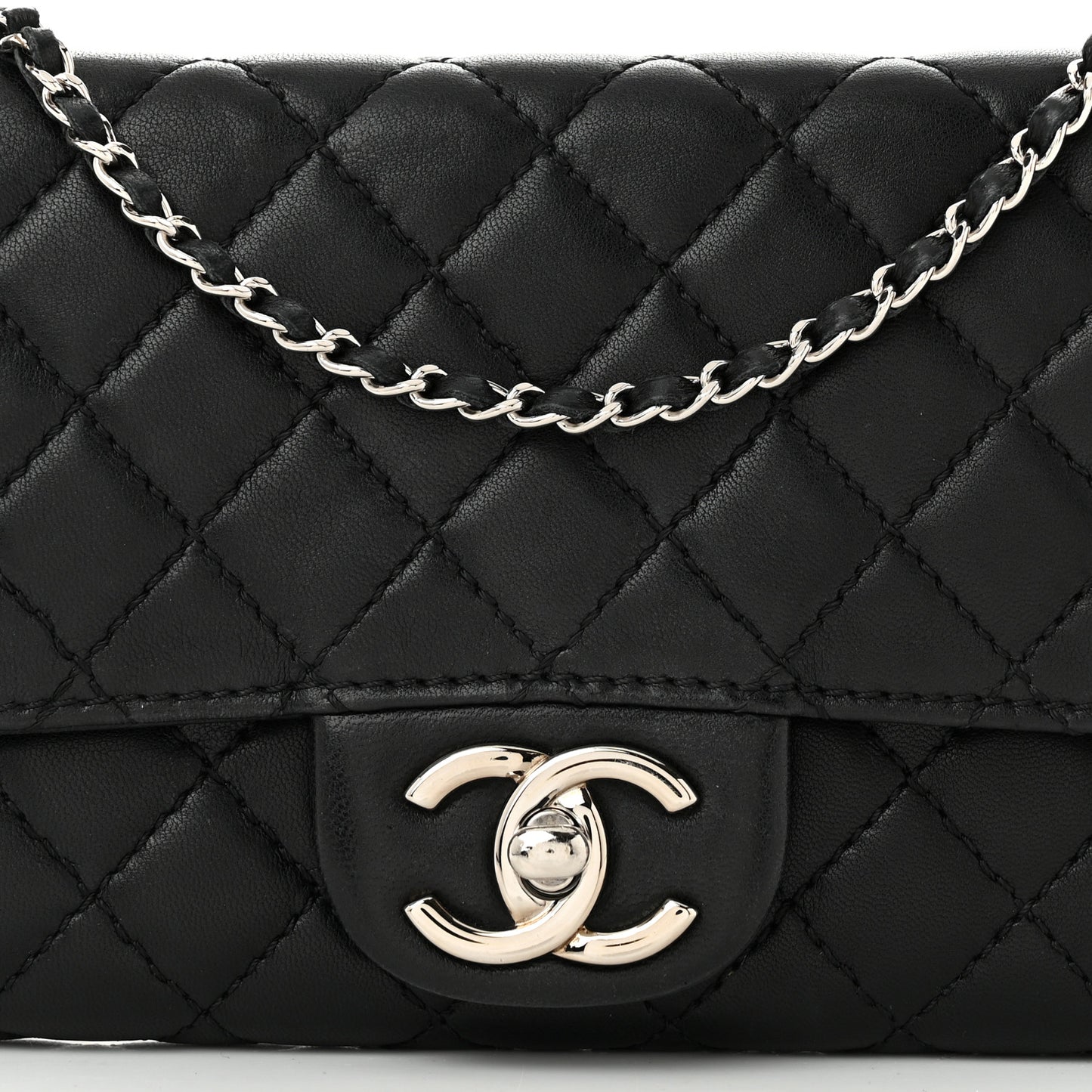 Lambskin Quilted East West Flap Clutch  Black