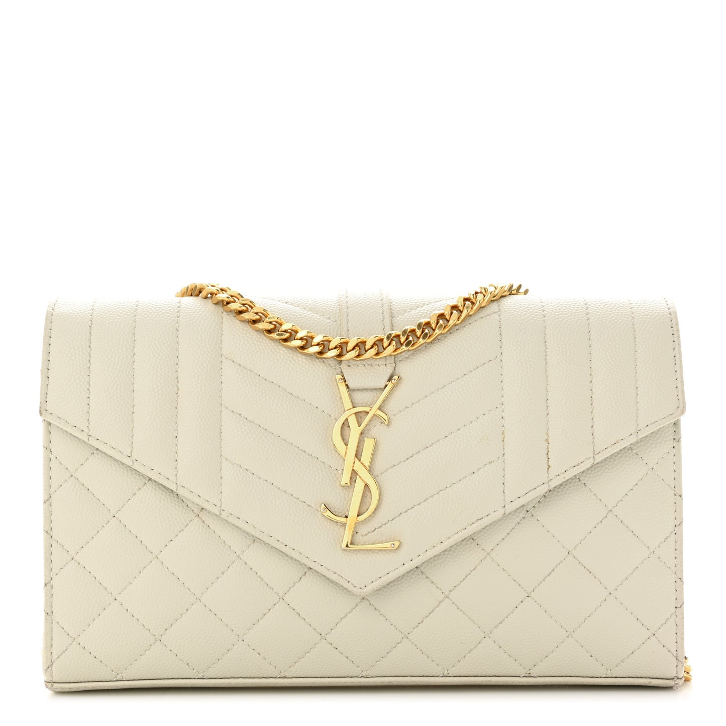 Grain De Poudre Mixed Matelasse Triquilt Monogram Chain Wallet Blanc Vintage