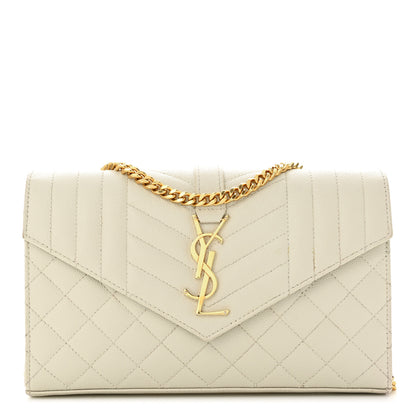 Saint Laurent Grain De Poudre Mixed Matelasse Triquilt Monogram Chain Wallet Blanc Vintage 1 of 15