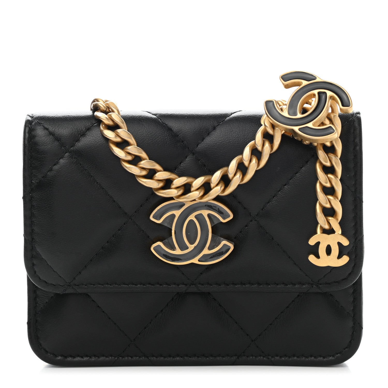 Chanel Lambskin Enamel Quilted Pending CC Flap Belt Bag Black 1 of 11