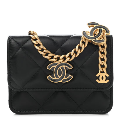 Chanel Lambskin Enamel Quilted Pending CC Flap Belt Bag Black 1 of 11