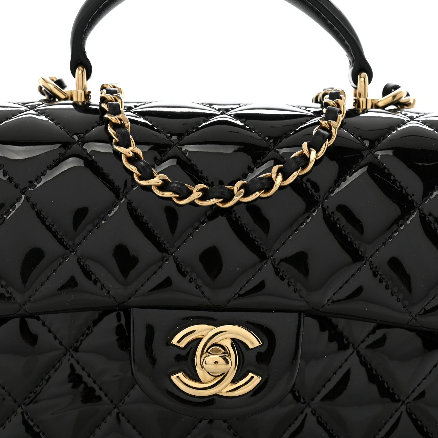 Chanel Patent Quilted Mini Top Handle Rectangular Flap Black
