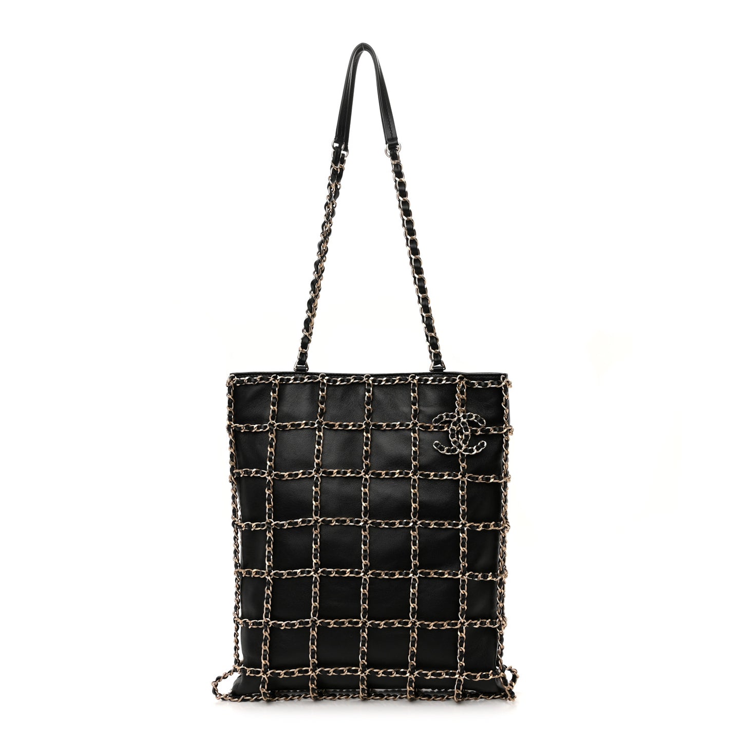 Lambskin Large Shopping Chain Tote Black
