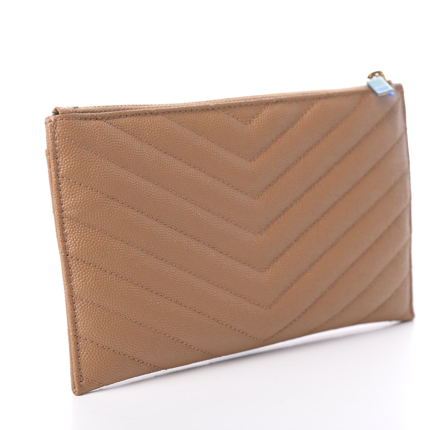 Saint Laurent Grain De Poudre Chevron Monogram Bill Pouch Cork 2 of 7