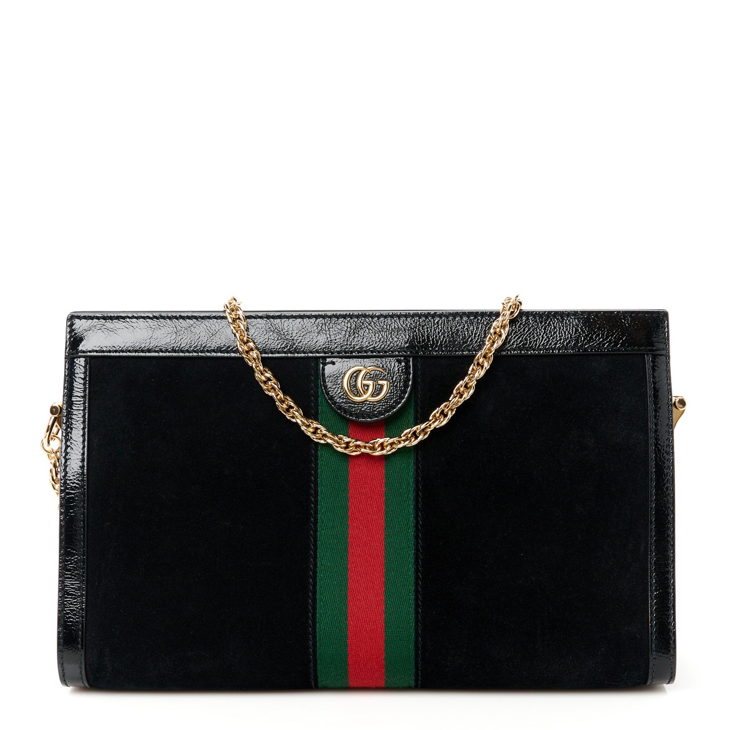 Suede Patent GG Web Medium Ophidia Chain Shoulder Bag Black