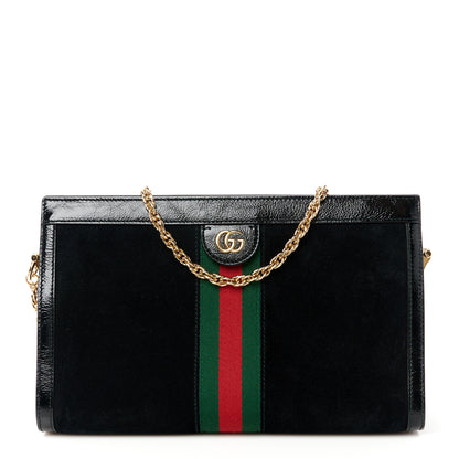 Gucci Suede Patent GG Web Medium Ophidia Chain Shoulder Bag Black 1 of 11