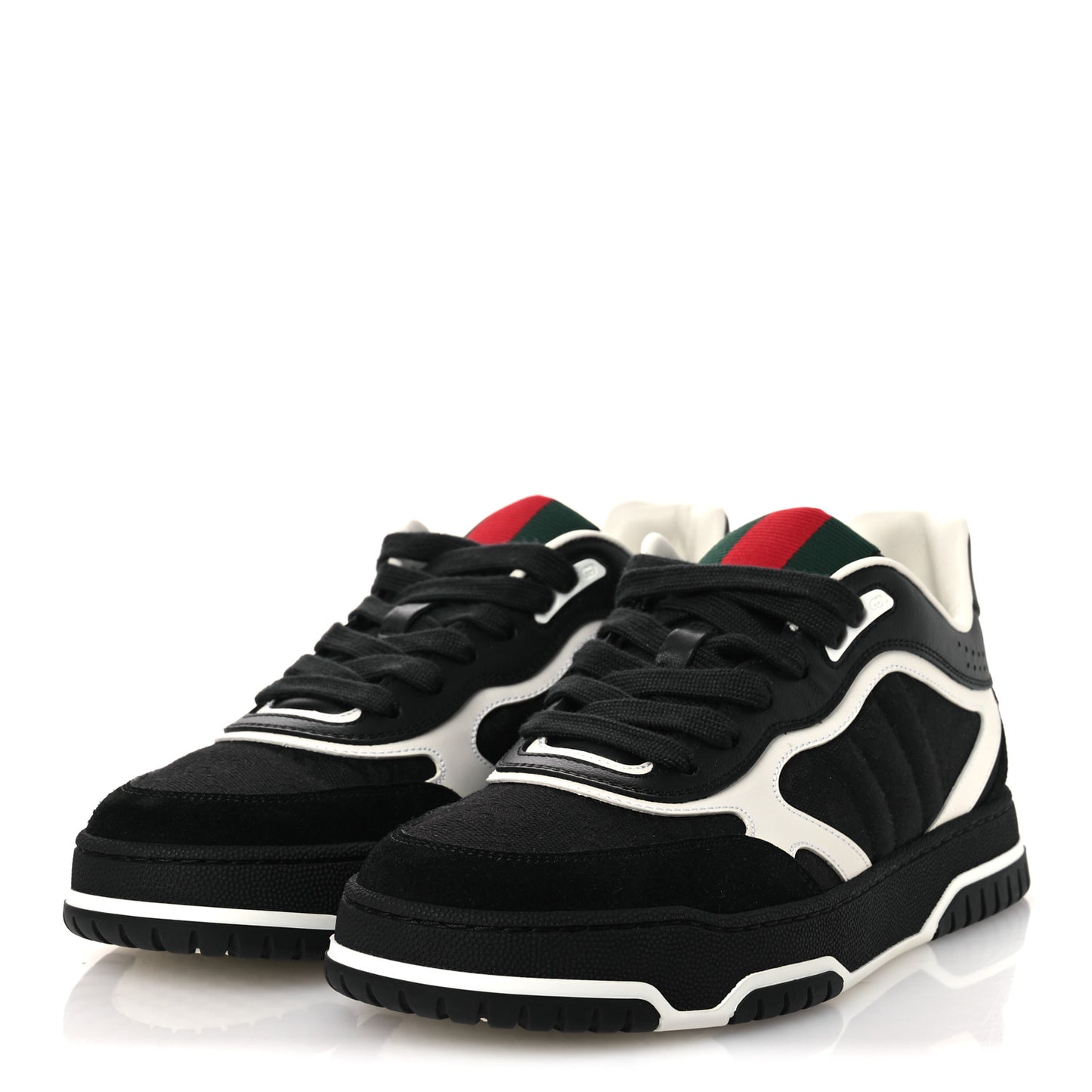 Calfskin Suede GG Monogram Re-Web Womens Sneakers 38 White Black