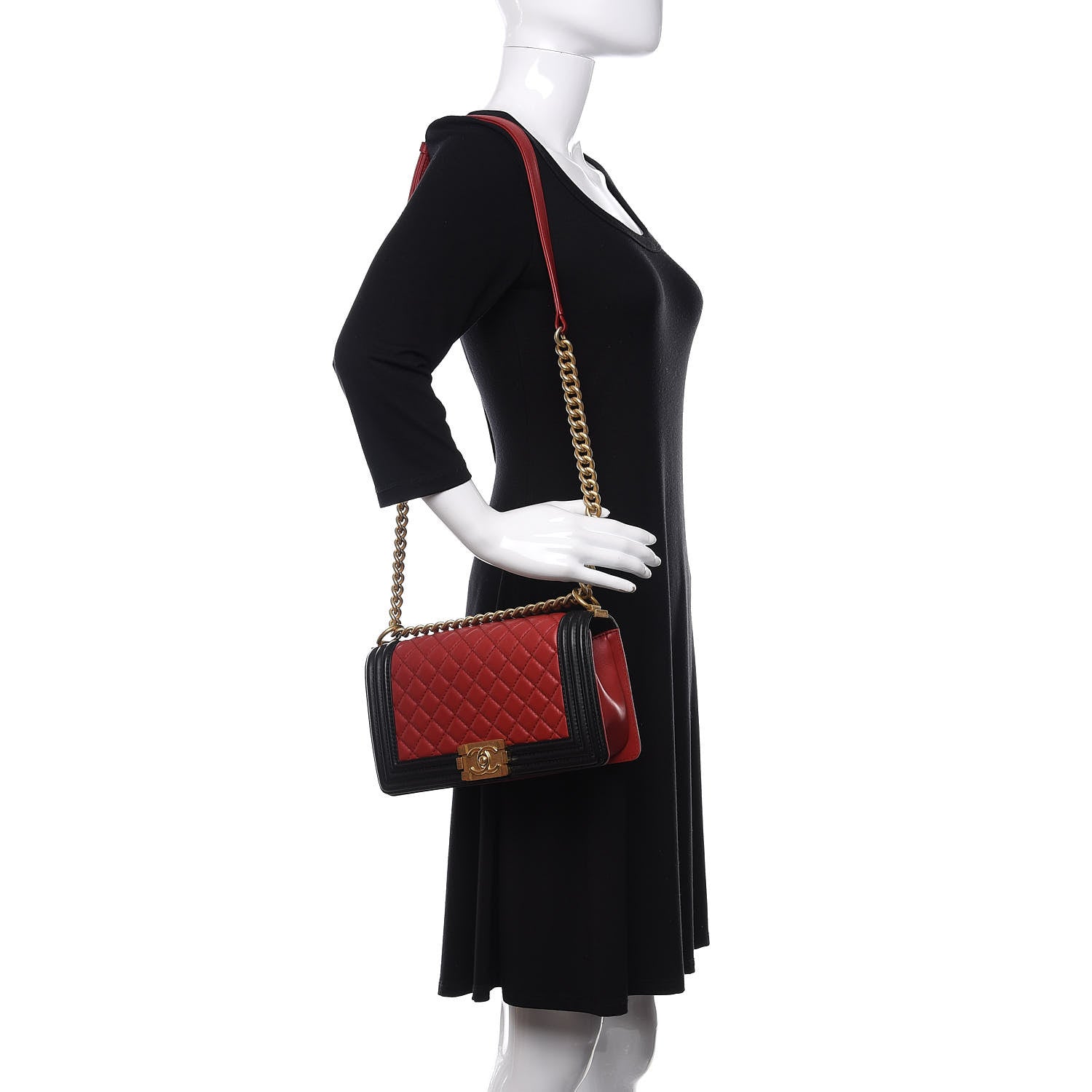 Chanel Lambskin Quilted Medium Boy Flap Red Black 2 of 11