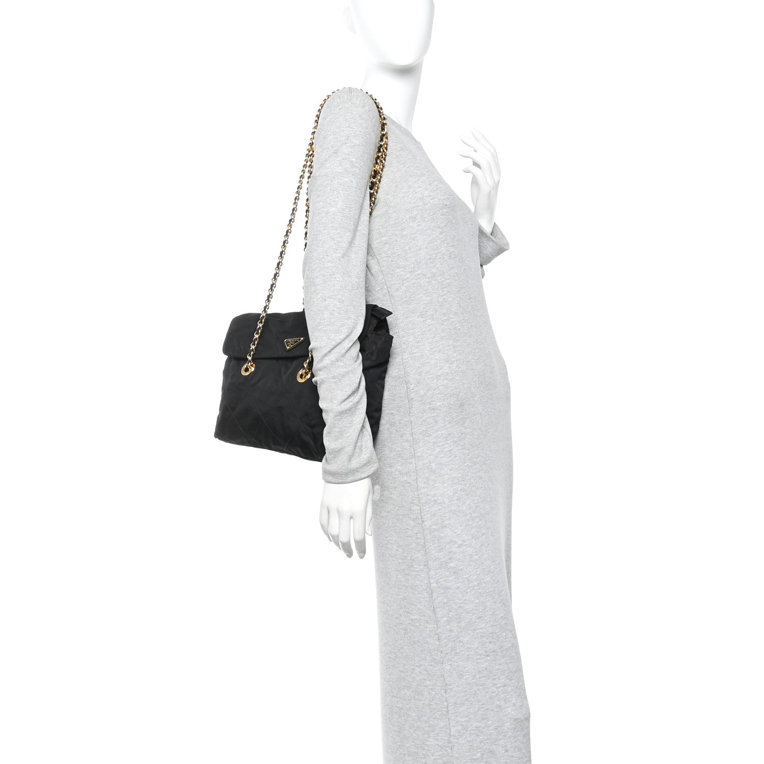 Prada Nylon Tessuto Impuntu Quilted Flap Shoulder Bag Black 2 of 10