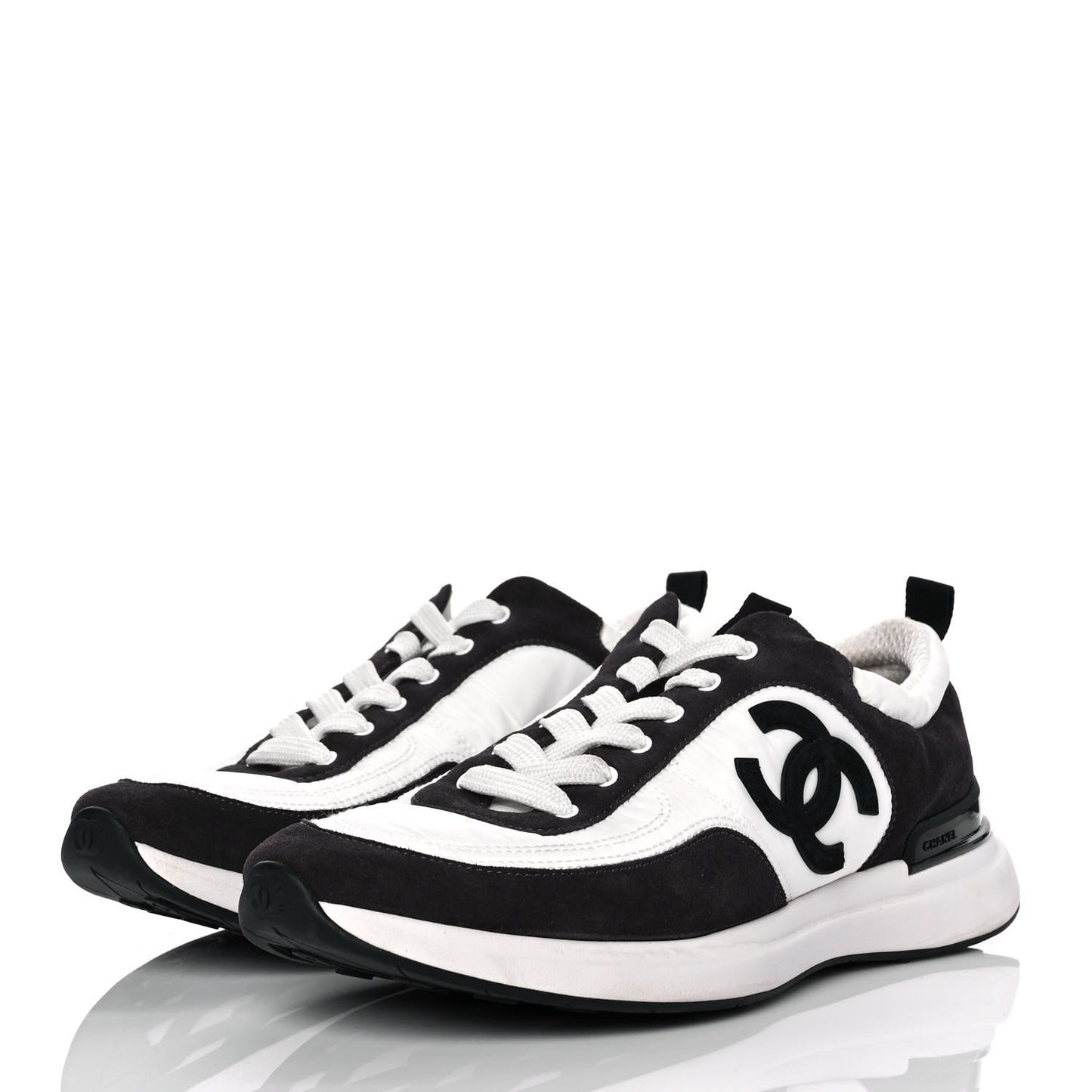 Nylon Suede Calfskin CC Sneakers 41 White Black