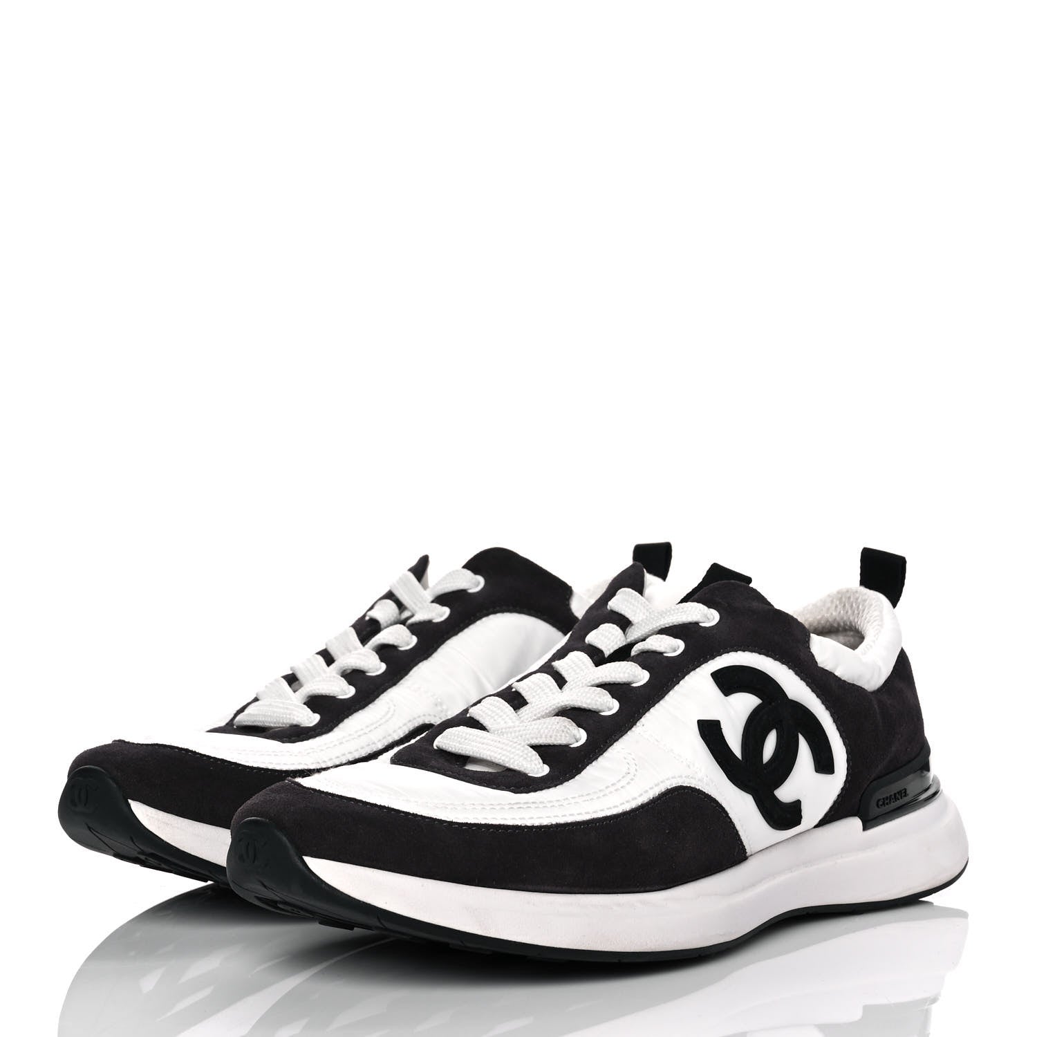 Chanel Nylon Suede Calfskin CC Sneakers 41 White Black 3 of 9