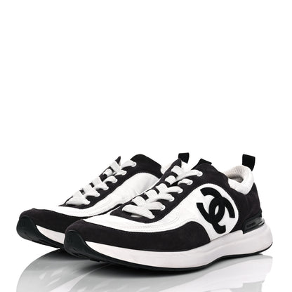 Chanel Nylon Suede Calfskin CC Sneakers 41 White Black 3 of 9