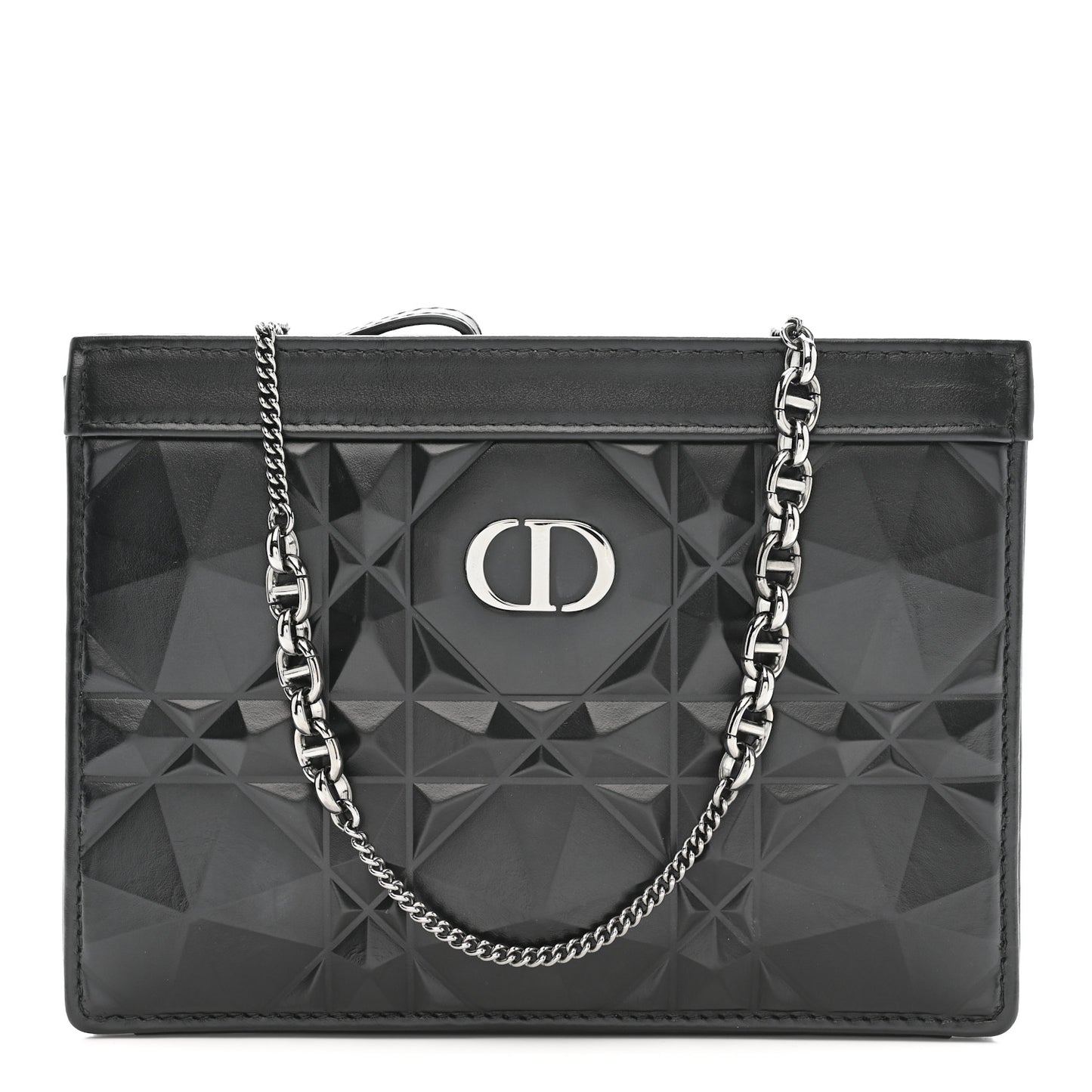 Calfskin Macrocannage Diamond Caro Zipped Pouch With Chain Black