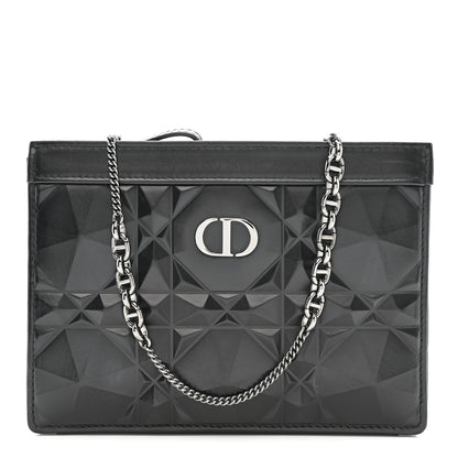 Christian Dior Calfskin Macrocannage Diamond Caro Zipped Pouch With Chain Black 1 of 10
