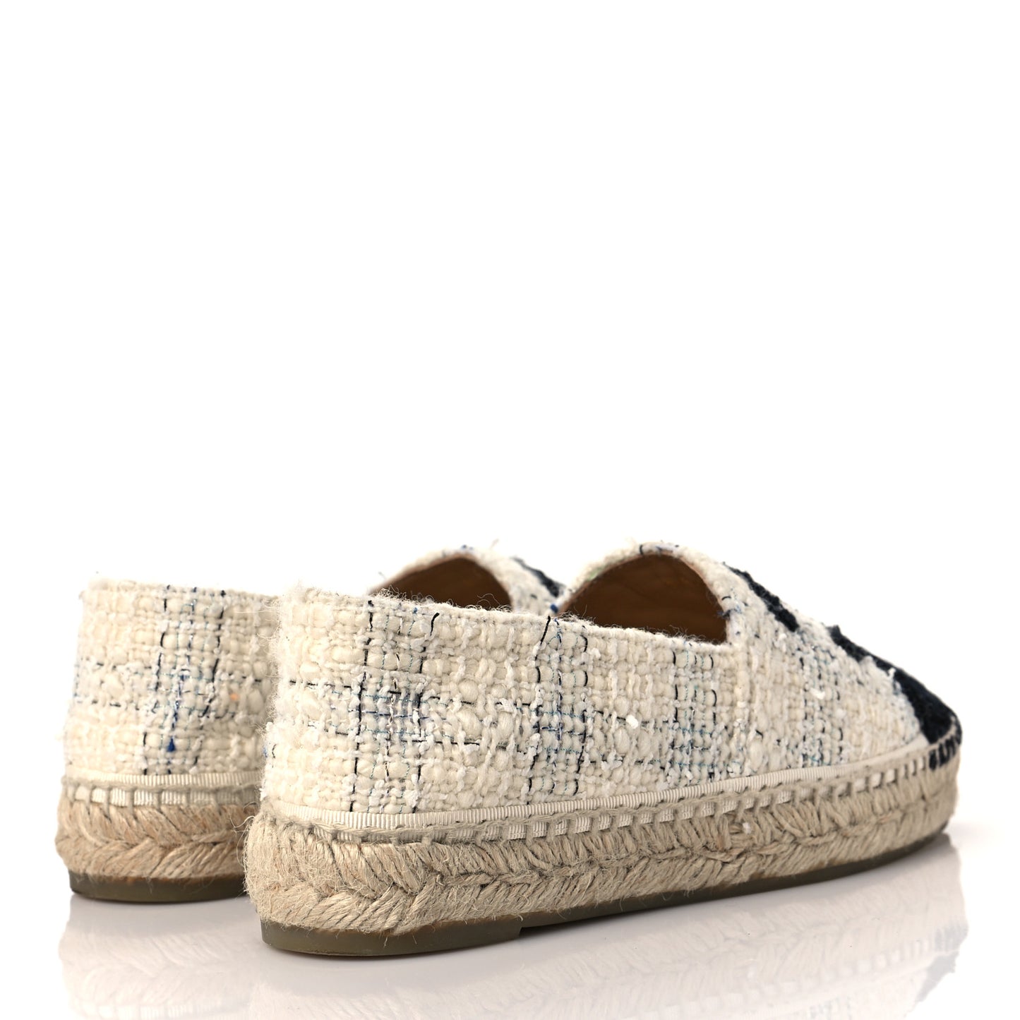 Tweed CC Espadrilles 36 Ecru White Blue Black