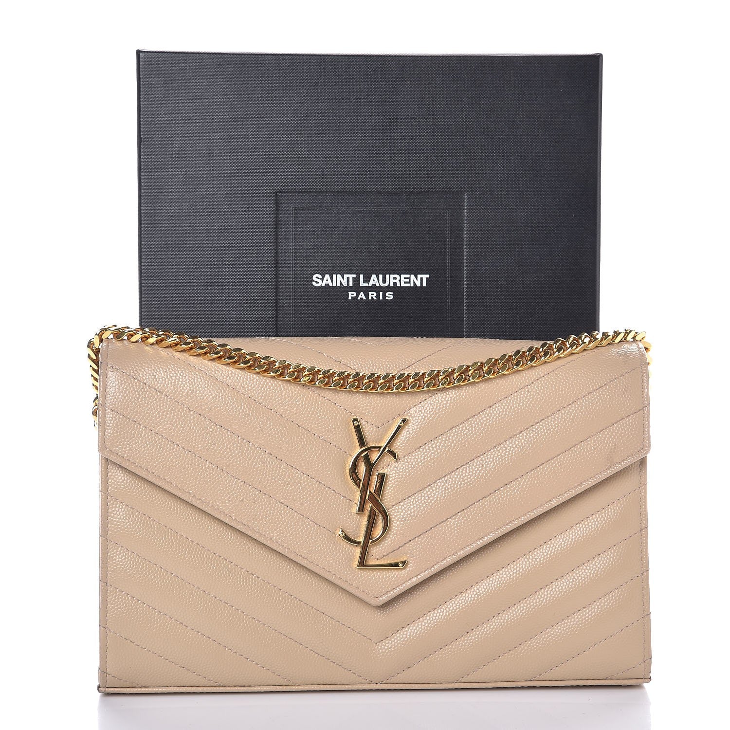 Saint Laurent Grain De Poudre Matelasse Chevron Monogram Chain Wallet Nude Powder 10 of 10