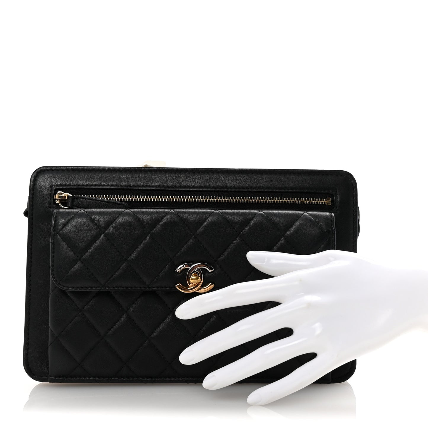 Lambskin Quilted Wristlet Clutch Black