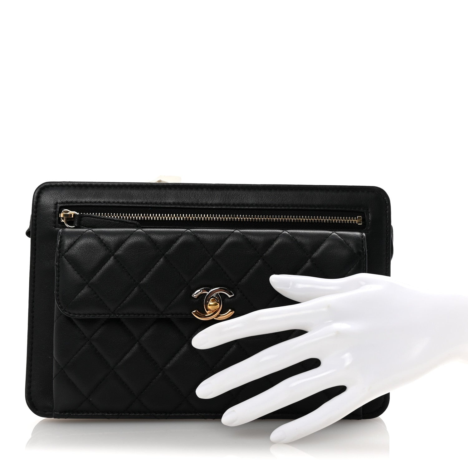 Chanel Lambskin Quilted Wristlet Clutch Black 2 of 7