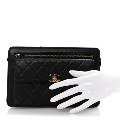 Chanel Lambskin Quilted Wristlet Clutch Black 2 of 7