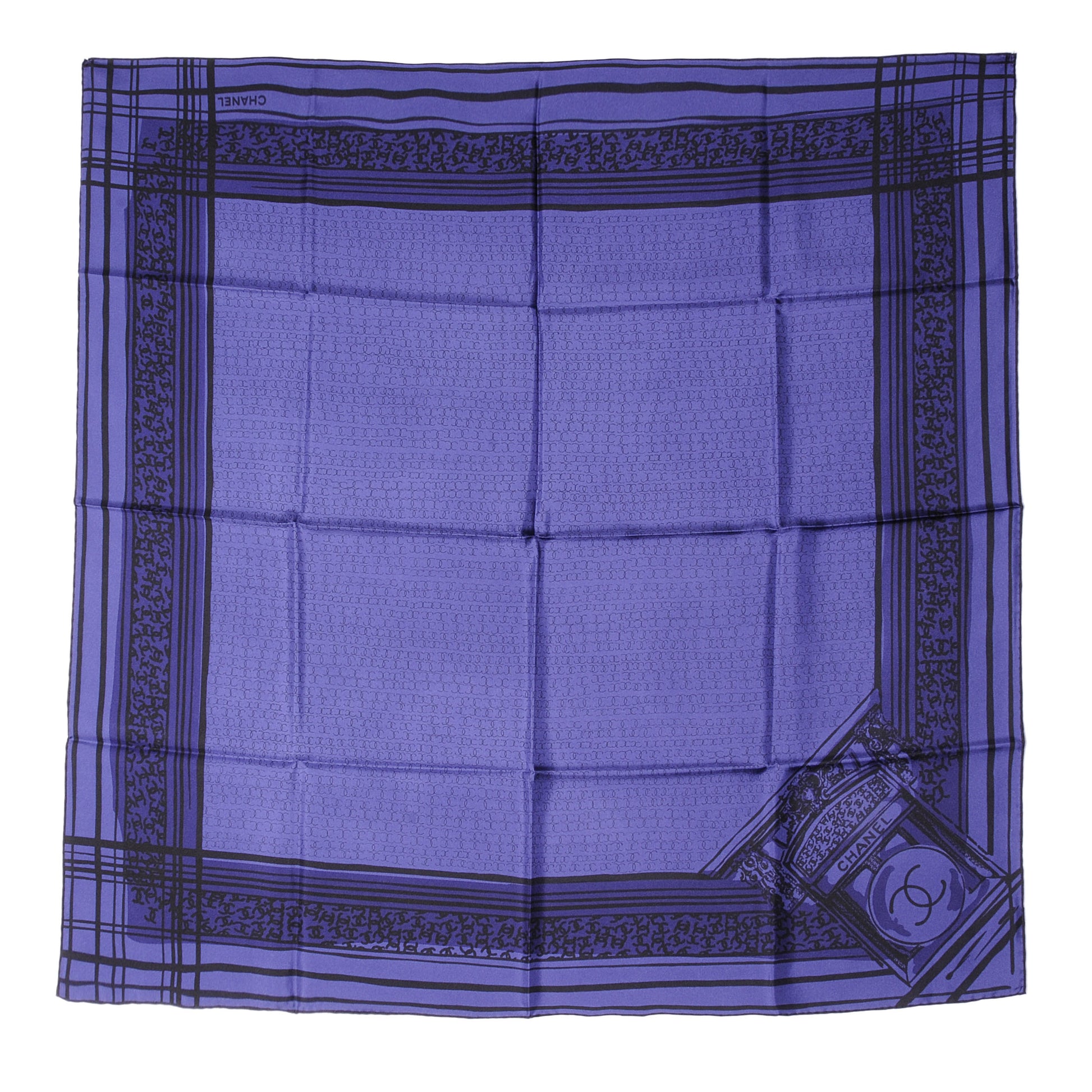 Chanel Silk Scarf CC Logo Purple Black 3 of 5
