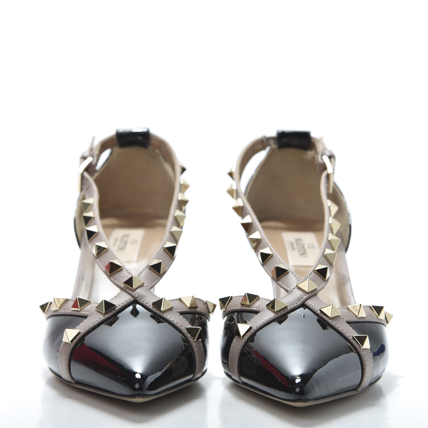 Valentino Garavani Patent Rockstud Cross Strap D'Orsay 55mm Pumps 38.5 Black Poudre 3 of 11