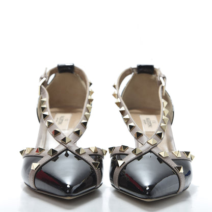 Valentino Garavani Patent Rockstud Cross Strap D'Orsay 55mm Pumps 38.5 Black Poudre 3 of 11