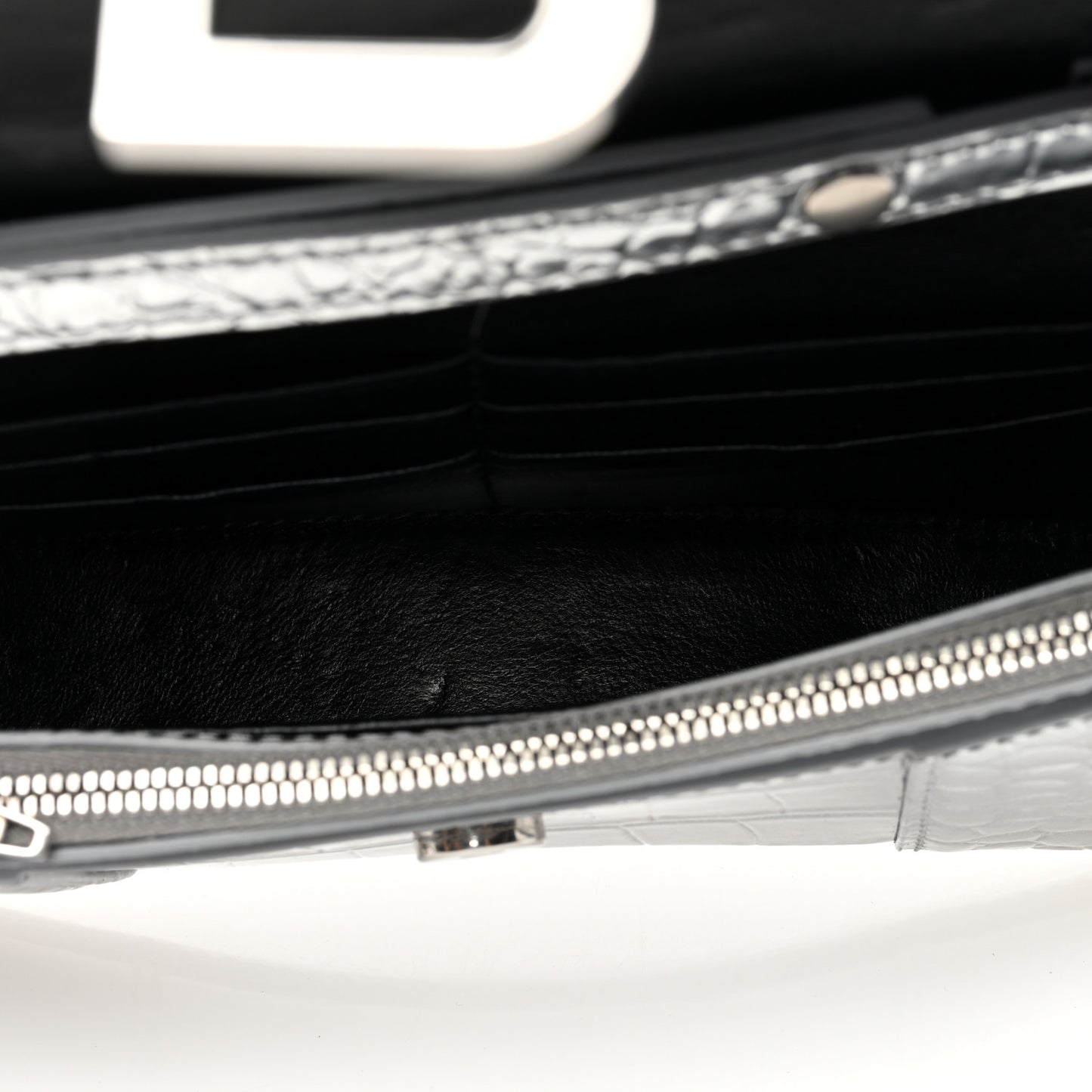 Metallic Calfskin Crocodile Embossed Hourglass Chain Bag Silver Silver