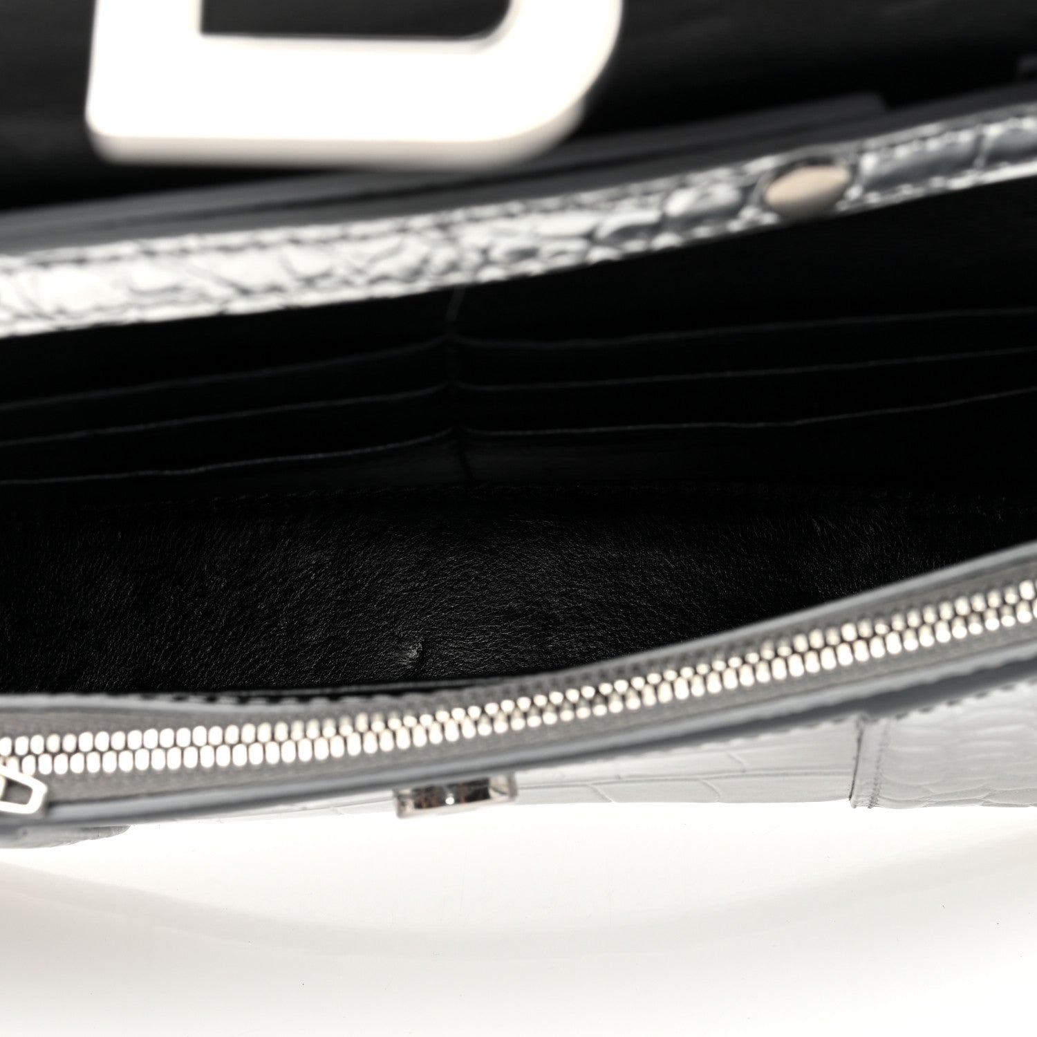 Balenciaga Metallic Calfskin Crocodile Embossed Hourglass Chain Bag Silver Silver 5 of 10
