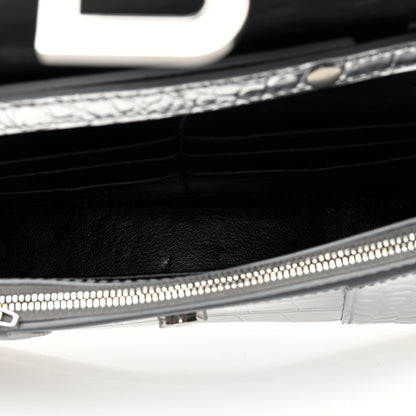 Balenciaga Metallic Calfskin Crocodile Embossed Hourglass Chain Bag Silver Silver 5 of 10