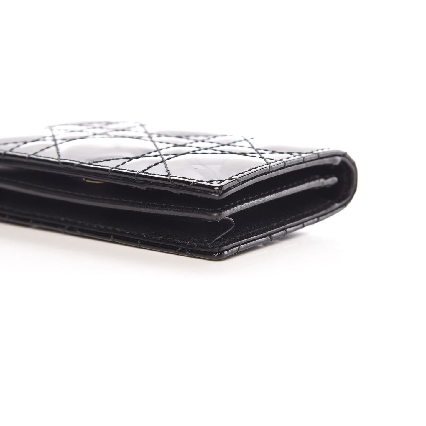 Patent Cannage Small Lady Dior Flap Card Holder Black