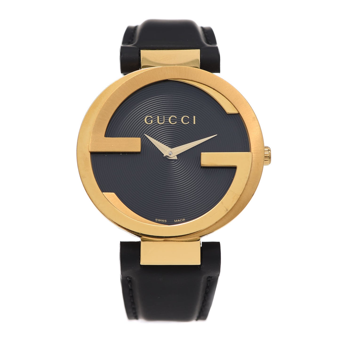 Stainless Steel Calfskin 37mm Interlocking G Quartz Watch Black