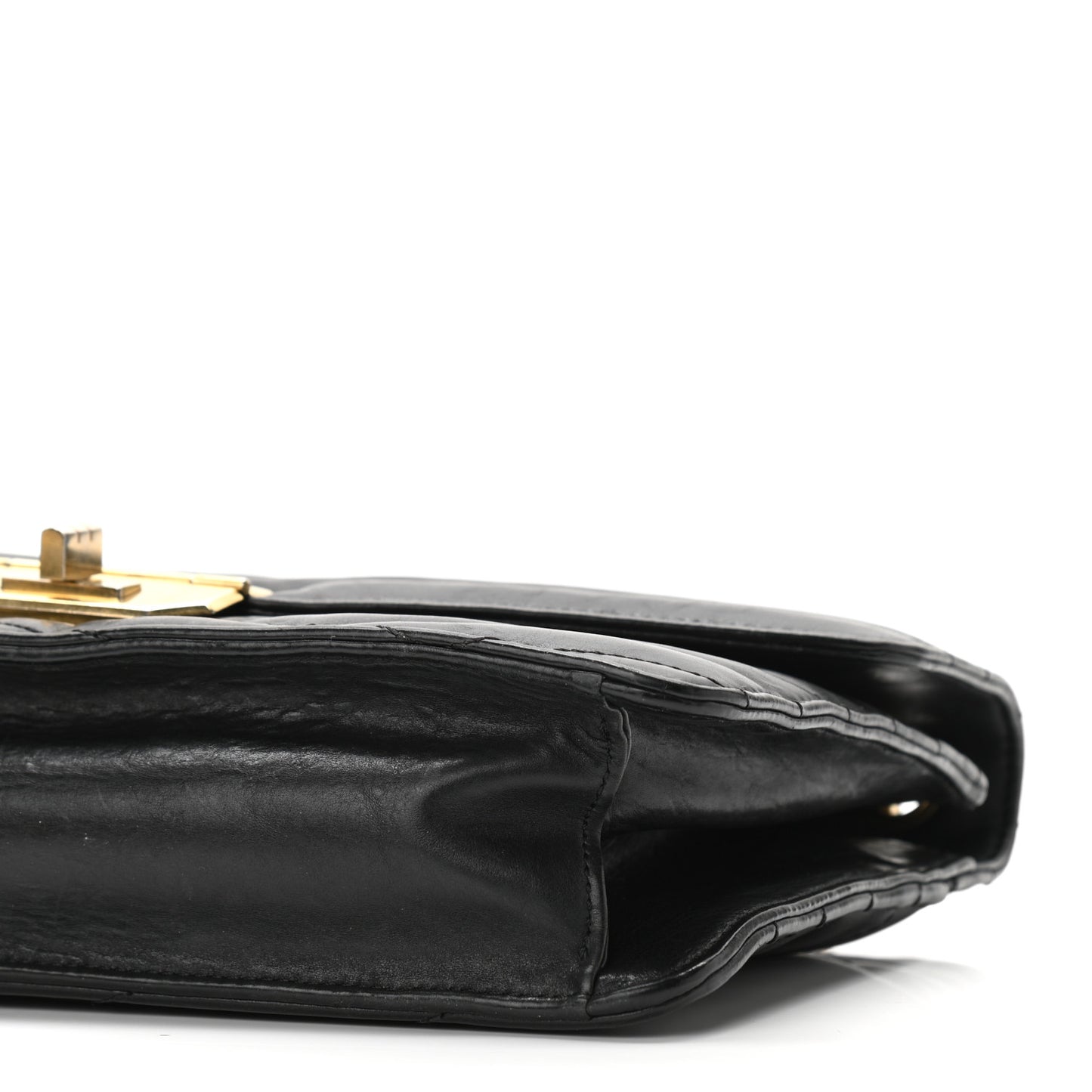 Calfskin Chevron Quilted Gabrielle Flap Black