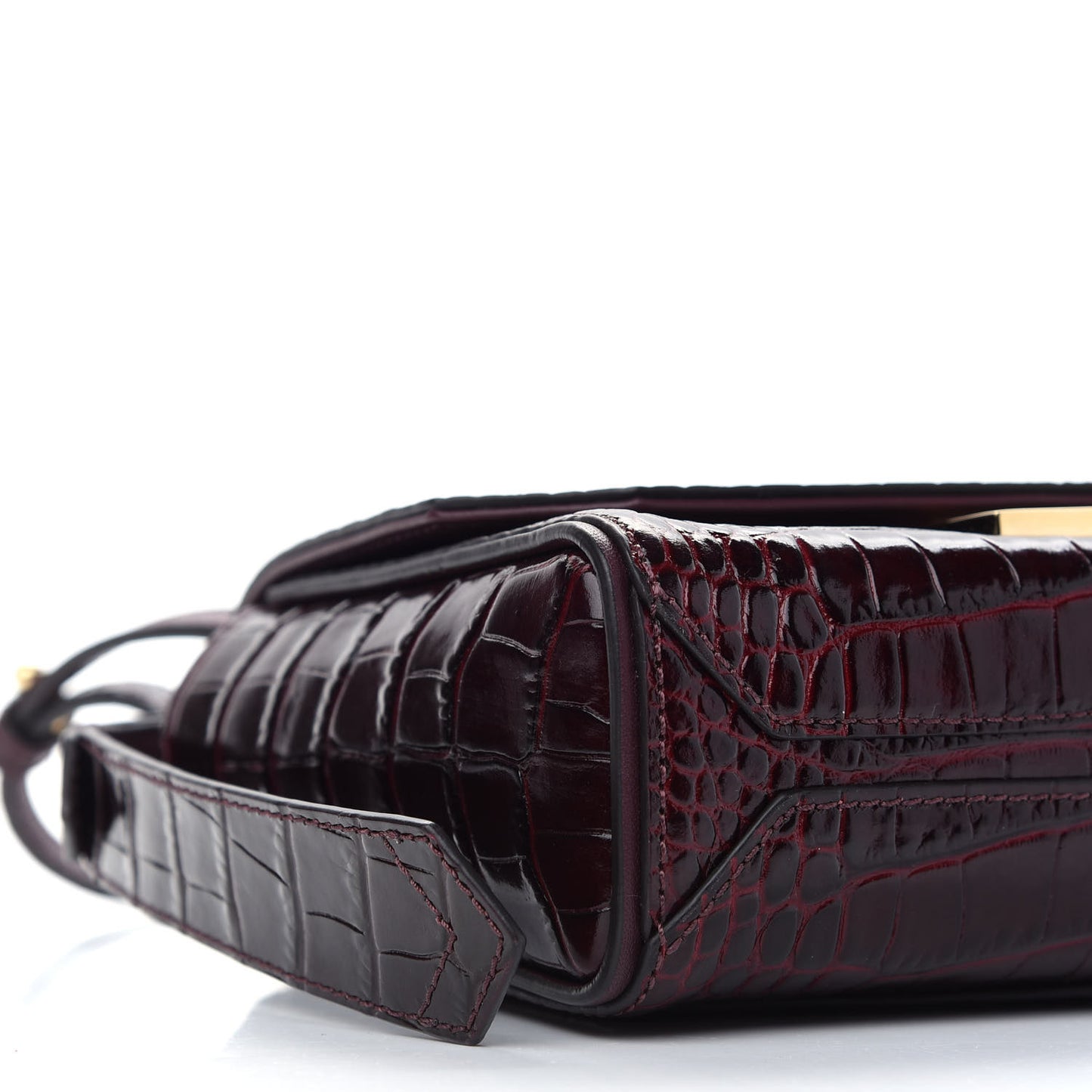 Calfskin Crocodile Embossed Eden Mini Top Handle Burgundy