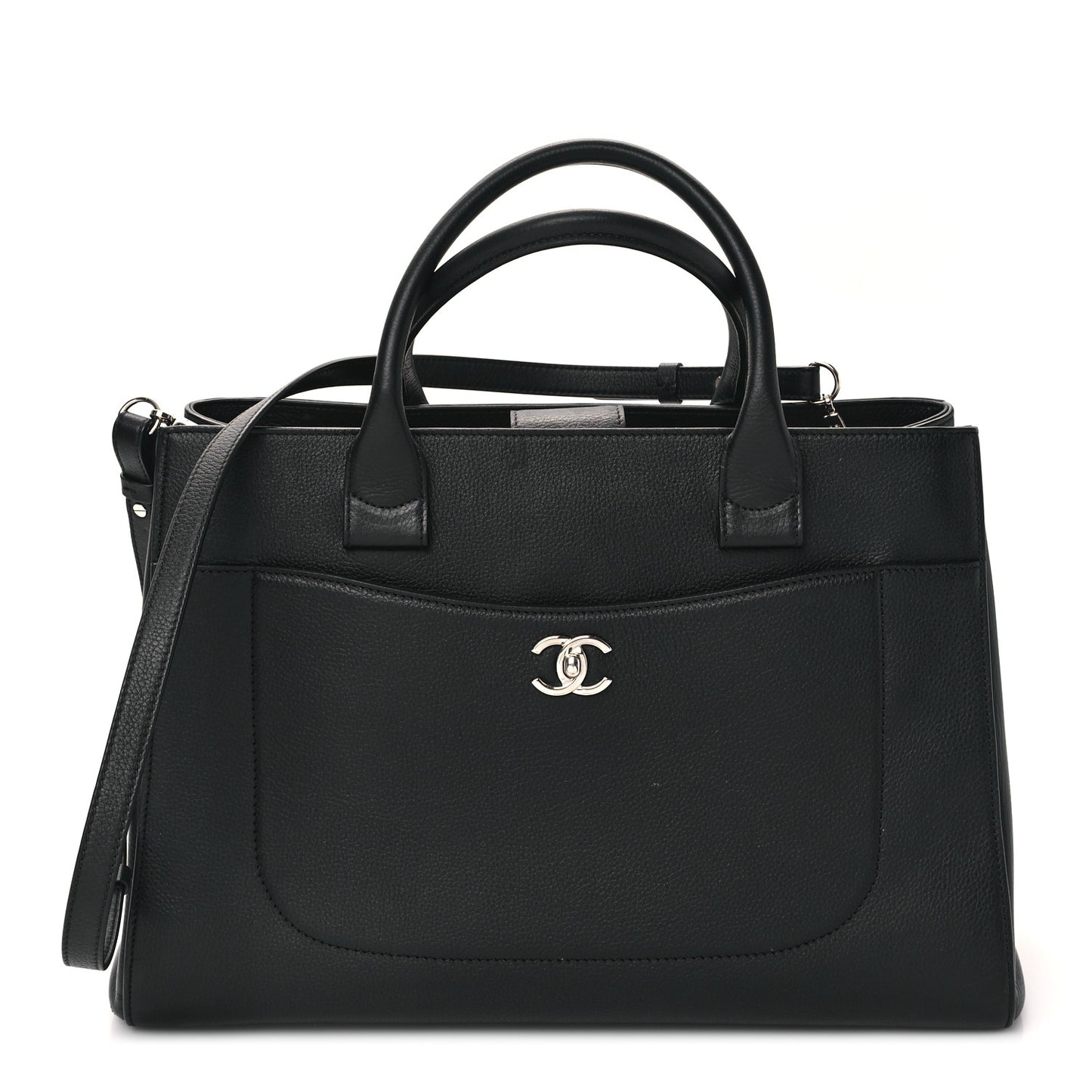 Grained Calfskin Medium Neo Executive Shopper Tote Black